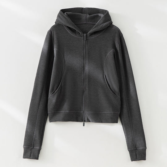 Damen Cropped Kapuzenjacke mit Reißverschluss und konturierten Eingrifftaschen Nord Taschen