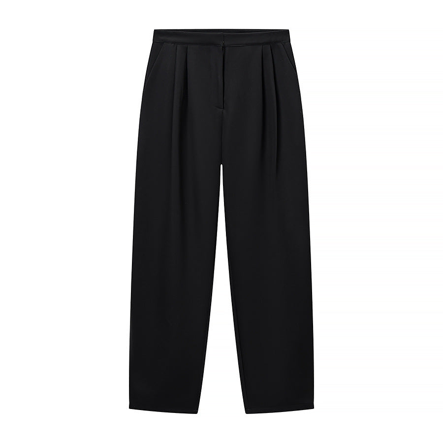 Damen Zweiteiliges Ensemble aus Kurzjacke mit Mandarin-Kragen und hochtaillierter Faltenhose Nord Taschen