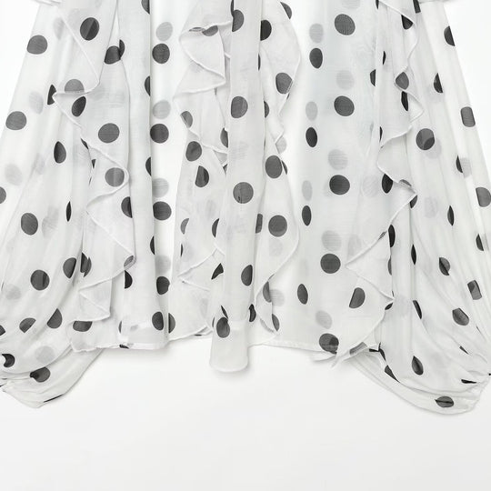 Damen Transparente Polka-Dot Chiffon-Bluse mit XXL-Volants und Schleifenkragen Nord Taschen