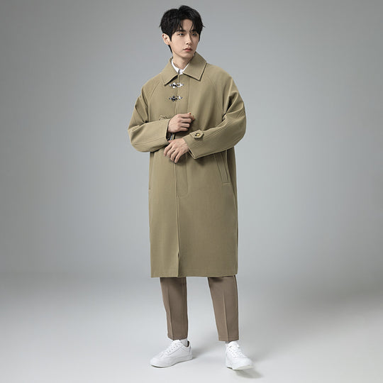 Herren Lang geschnittener Mantel im modernen Duffle‑Stil mit Knebelverschlüssen und gestreiftem Innenfutter Nord Taschen