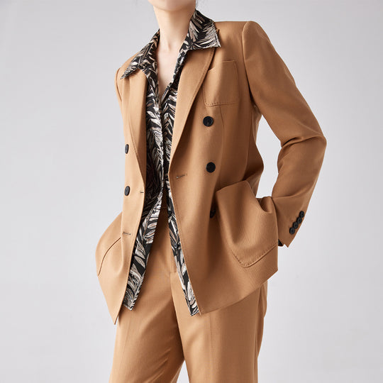 Damen Doppelreihiges Blazer‑Hosen‑Set aus Wollmischung mit legerem Oversize‑Blazer und hochtaillierter Bundfaltenhose Nord Taschen