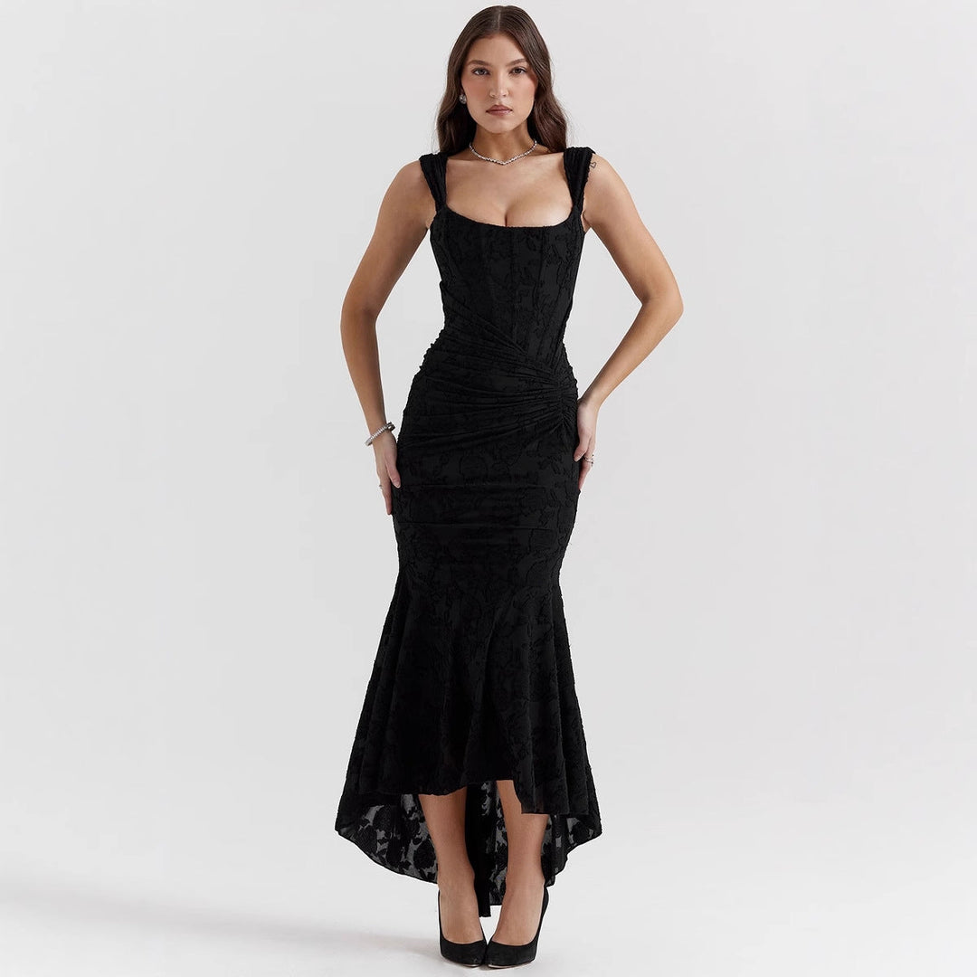 Damen Elegantes Spitzenkleid mit asymmetrischem Saum und gerafften Details