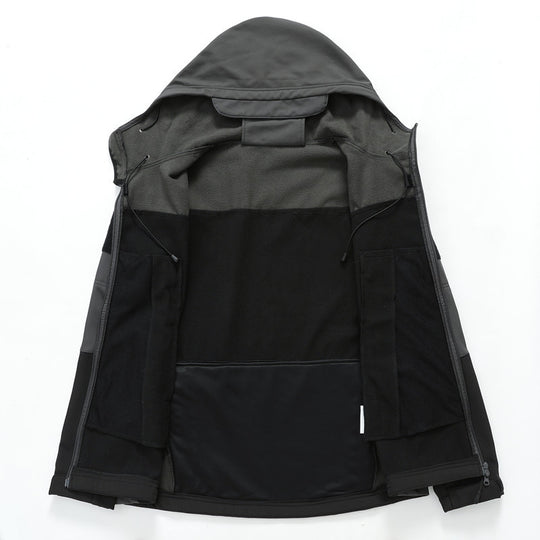 Herren Softshell-Taktikjacke mit Kapuze, verstärkten Ärmeln und Mehrfach-Reißverschlusstaschen Nord Taschen
