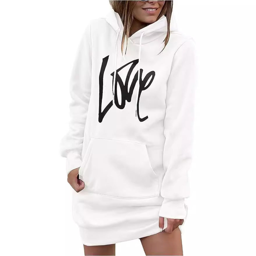 Damen Fleece-Kapuzenkleid mit Kängurutasche, Daumenlochärmeln und Oversize-Sweatshirt-Schnitt Nord Taschen