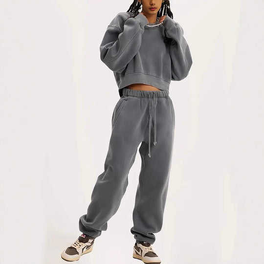 Damen Boxy-Sweatshirt mit überschnittener Schulter, verlängertem Rückenteil und brushed Fleece Nord Taschen