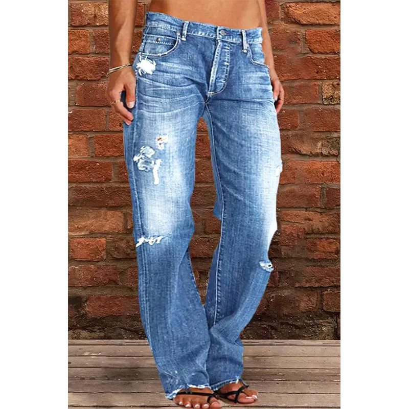 Damen Lockere Destroyed-Jeans mit weitem Bein und niedriger Taille Nord Taschen