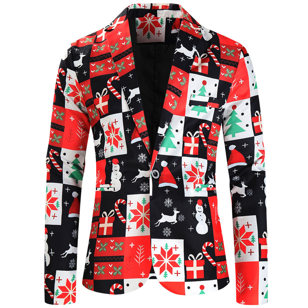 Damen Weihnachtliches Slim-Fit-Sakko mit Allover Rentier- und Tannenbaum-Print Nord Taschen