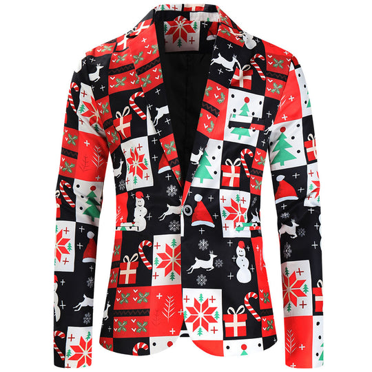 Damen Weihnachtliches Slim-Fit-Sakko mit Allover Rentier- und Tannenbaum-Print Nord Taschen