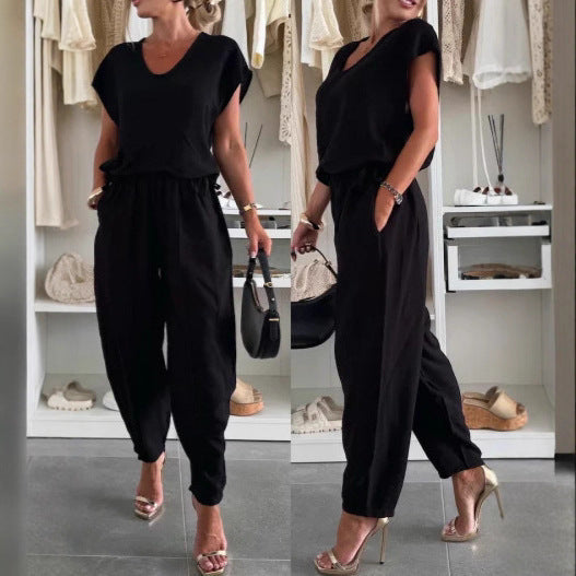 Damen lässiger Jumpsuit mit elastischem Bund und praktischen Taschen
