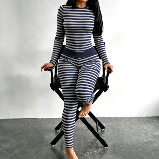 Damen Figurschmeichelndes Stretch-Lounge-Set mit Langarmtop und taillenhoher Leggings Nord Taschen