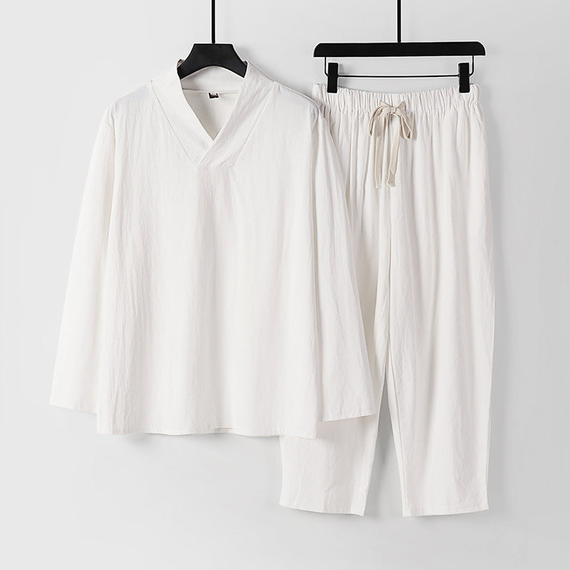 Herren Leichtes, weites Loungewear-Set mit V-Ausschnitt und Kordelbund Nord Taschen