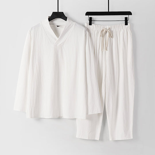 Herren Leichtes, weites Loungewear-Set mit V-Ausschnitt und Kordelbund Nord Taschen