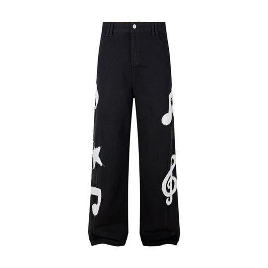Damen Jeans mit hohem Bund, weitem Beinverlauf, Stick- und Destroy-Details Nord Taschen