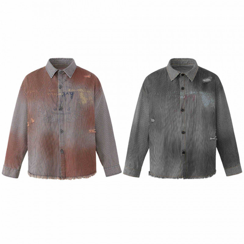 Unisex Kastenförmige Overshirtjacke aus Feincord mit Used‑Effekt, Fransen und Knopfleiste Nord Taschen