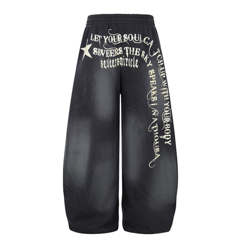 Damen Weite Palazzo-Jogginghose mit Komfortbund, Kordelzug und typografischem Seitenprint Nord Taschen