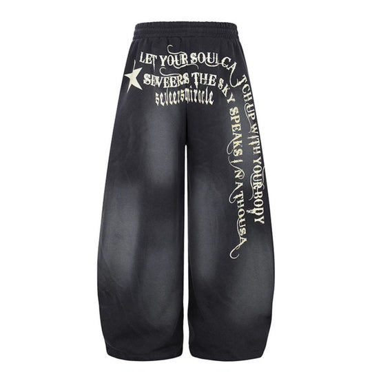 Damen Weite Palazzo-Jogginghose mit Komfortbund, Kordelzug und typografischem Seitenprint Nord Taschen