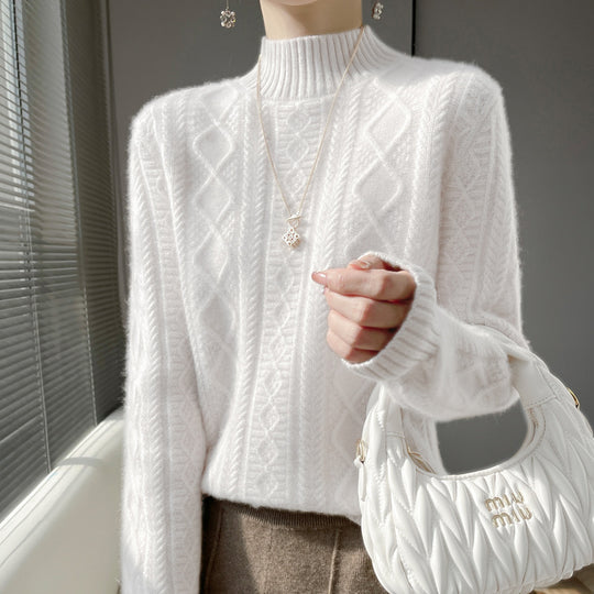 Damen Zopfmuster-Mockneckpullover mit feinem Ajour‑Detail und flauschiger Kaschmir‑Optik Nord Taschen