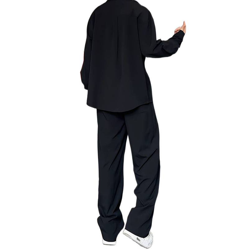 Herren locker geschnittenes zweiteiliges Freizeitset mit tiefem V-Ausschnitt Overshirt und weitem Bundfaltenhose Nord Taschen
