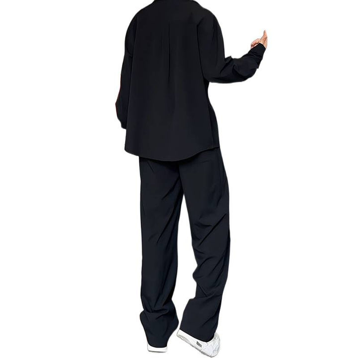 Herren locker geschnittenes zweiteiliges Freizeitset mit tiefem V-Ausschnitt Overshirt und weitem Bundfaltenhose Nord Taschen