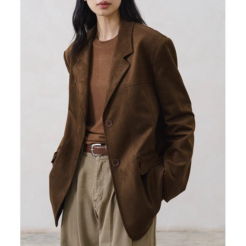 Damen Oversize Blazer in Velourslederoptik mit strukturierter Schulter und Zwei-Knopf-Verschluss Nord Taschen