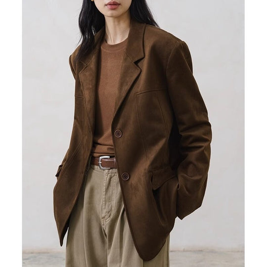 Damen Oversize Blazer in Velourslederoptik mit strukturierter Schulter und Zwei-Knopf-Verschluss Nord Taschen