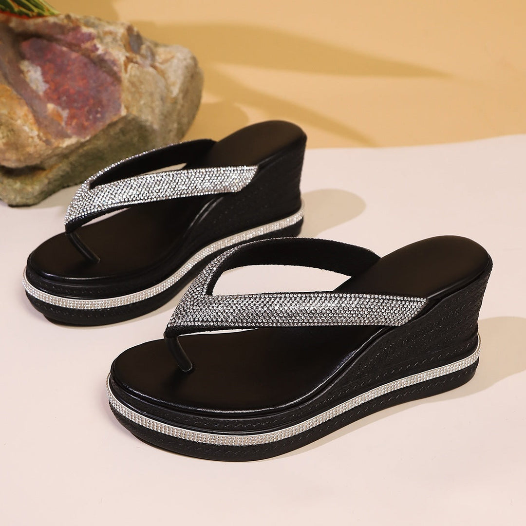 Damen Glitzernde Wedge-Zehentrenner-Sandalen