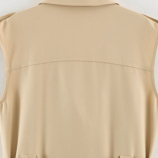 Damen Ärmelloses Tailliertes Trenchkleid mit Bindegürtel und Pattentaschen Nord Taschen