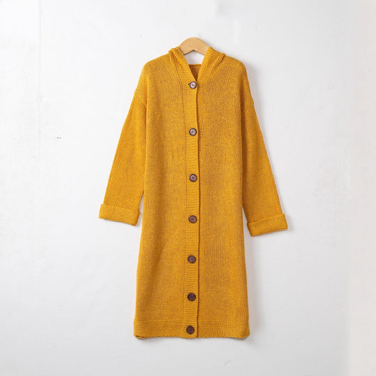 Damen Kapuzen-Longcardigan aus mitteldickem Rippstrick mit durchgehender Knopfleiste und lockerem Oversize-Schnitt Nord Taschen