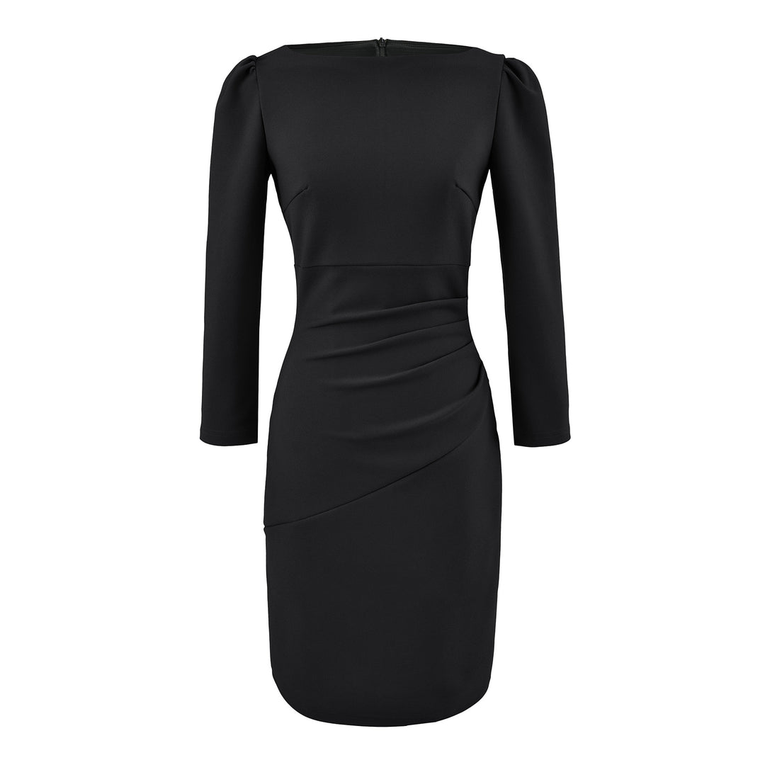Damen Figurbetontes Midikleid mit geraffter Wickeloptik und langen Ärmeln Nord Taschen