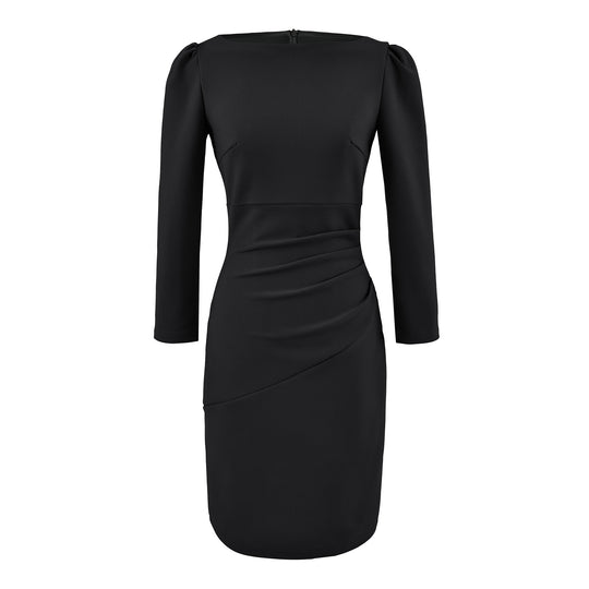 Damen Figurbetontes Midikleid mit geraffter Wickeloptik und langen Ärmeln Nord Taschen