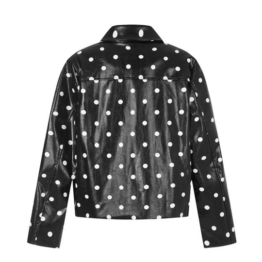 Damen Kurz geschnittene Lack‑Optik Jacke mit Polka‑Dot und Hemdkragen Nord Taschen