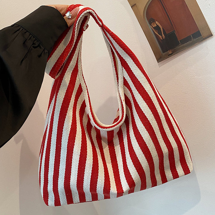 Damen Jute Tote Tasche mit stylisiertem Streifenmuster Nord Taschen
