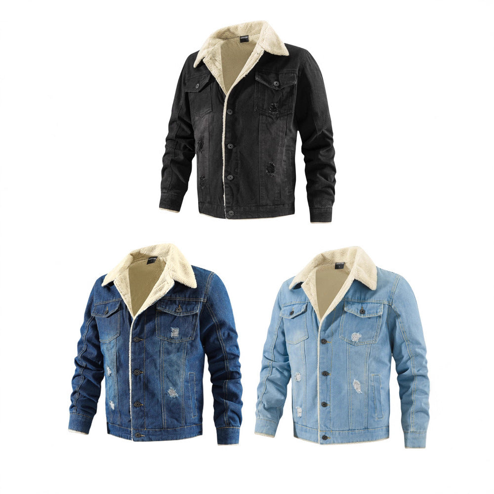 Herren Denimjacke mit Teddyfutter im Used-Look und Knopfleiste Nord Taschen