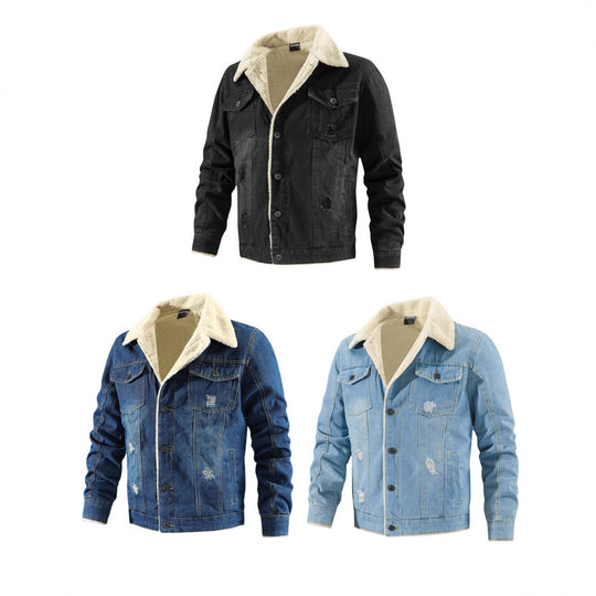 Herren Denimjacke mit Teddyfutter im Used-Look und Knopfleiste Nord Taschen