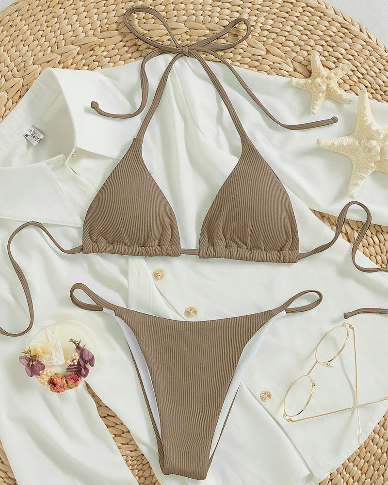 Damen Triangel-Bikini mit feiner Rippstruktur