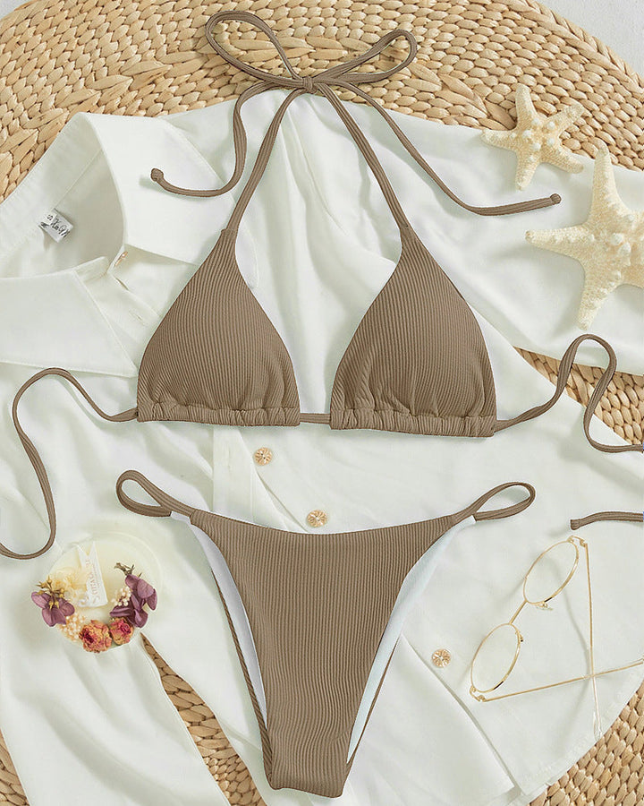 Damen Triangel-Bikini mit feiner Rippstruktur