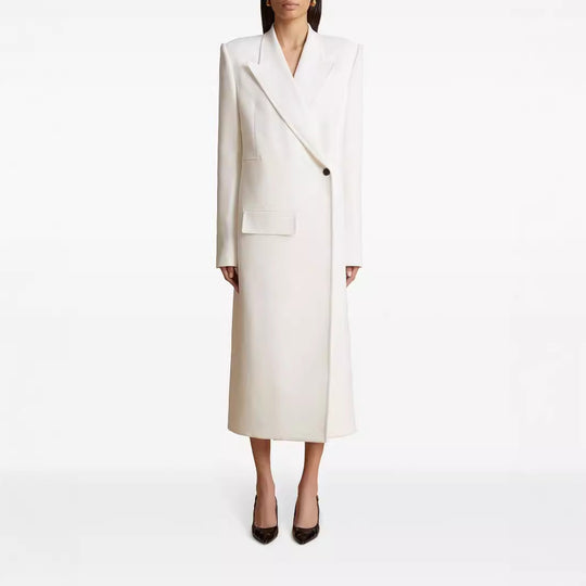 Damen Langes einreihiges Blazerkleid mit schlanker Silhouette und Pattentaschen Nord Taschen