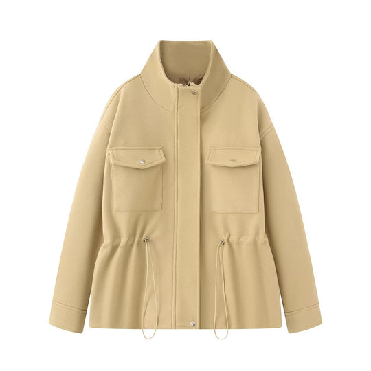 Damen Wollmix-Fieldjacke mit Stehkragen, aufgesetzten Brusttaschen und Kordelzug-Taille Nord Taschen