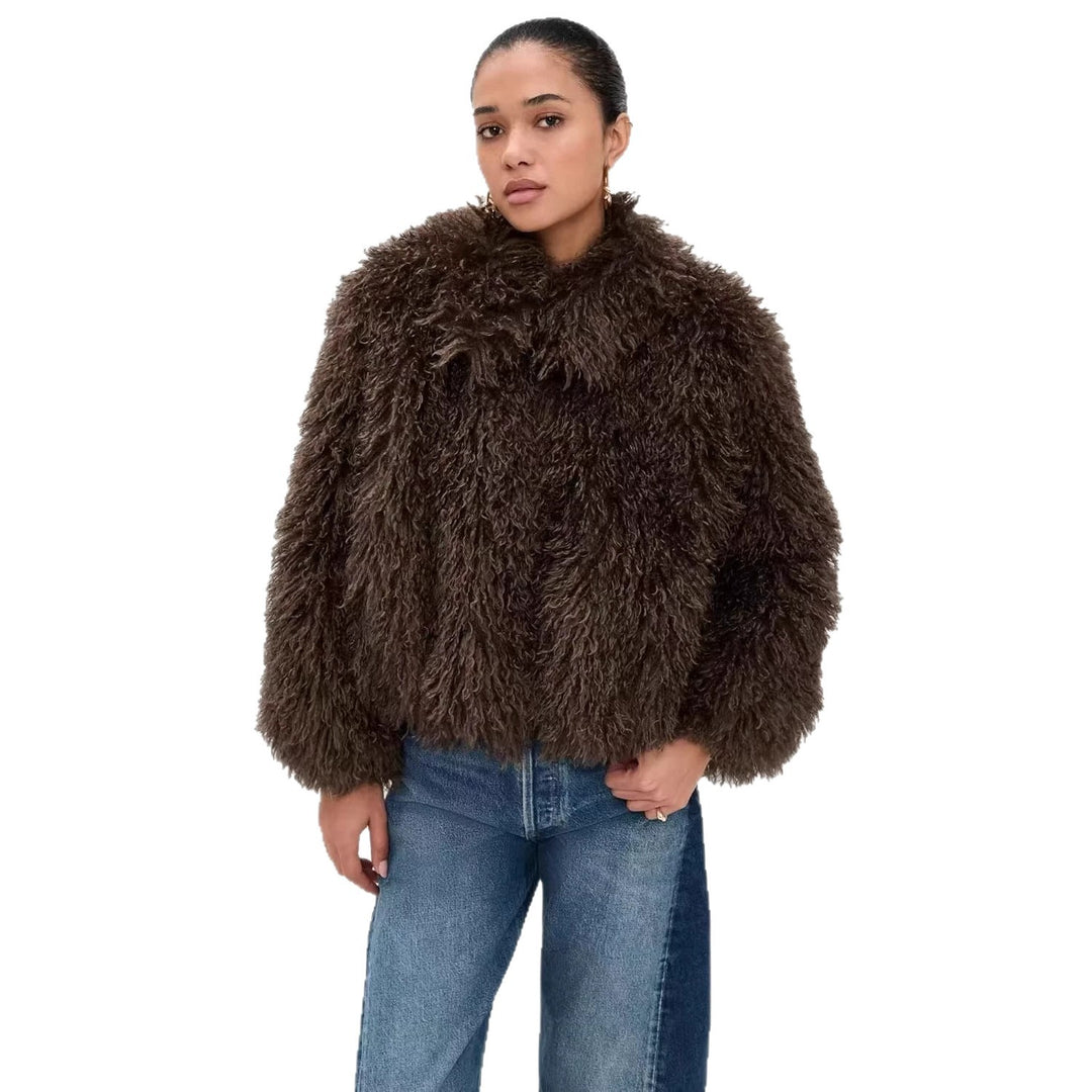 Damen kurzer shaggy Kunstpelz-Blouson mit dichtem Hochflor Nord Taschen