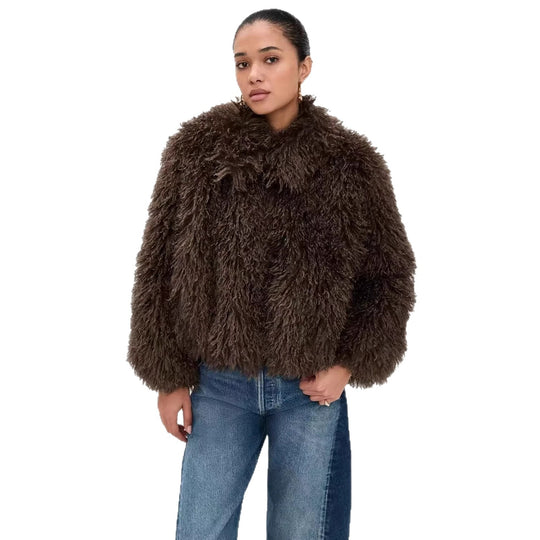 Damen kurzer shaggy Kunstpelz-Blouson mit dichtem Hochflor Nord Taschen