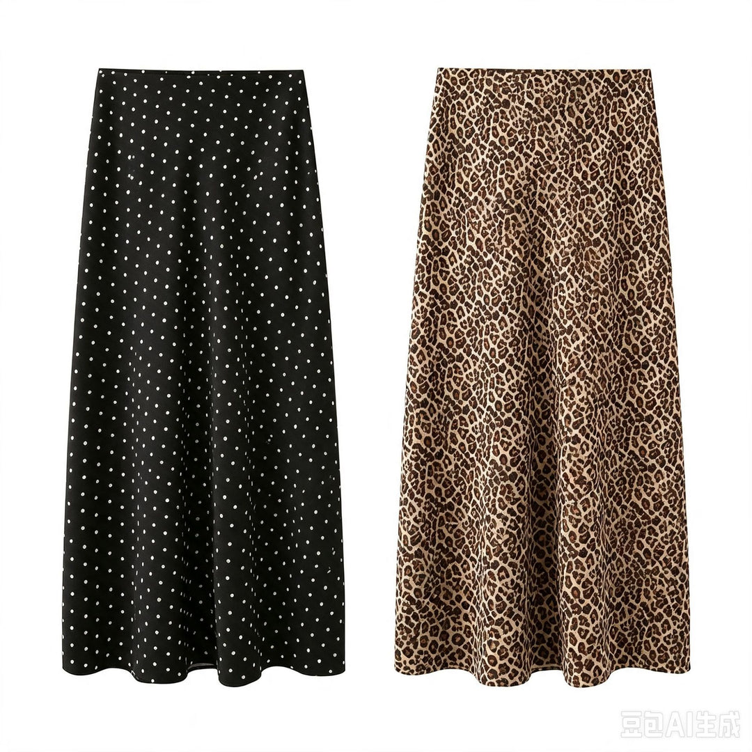 Damen Midirock aus fließender Satinqualität in A‑Linie mit Leo‑Print Nord Taschen