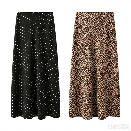 Damen Midirock aus fließender Satinqualität in A‑Linie mit Leo‑Print Nord Taschen