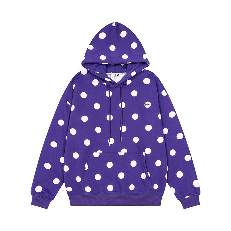 Damen Oversize-Kapuzenpullover mit Polka-Dot-Allover und Kängurutasche Nord Taschen