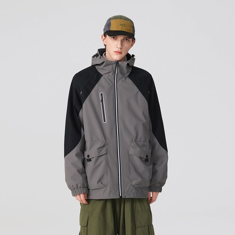 Herren zweilagige technische Regenjacke mit verstellbarer Kapuze und verschweißten Nähten Nord Taschen