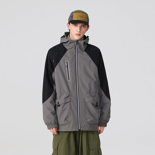 Herren zweilagige technische Regenjacke mit verstellbarer Kapuze und verschweißten Nähten Nord Taschen
