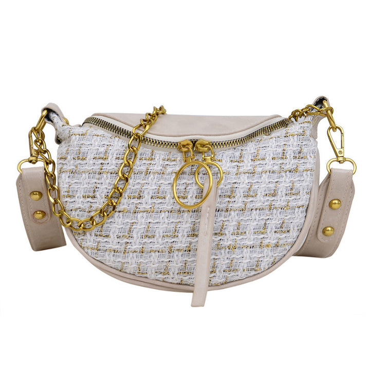Damen modische Umhängertasche im Tweed-Look mit goldenen Akzenten Nord Taschen