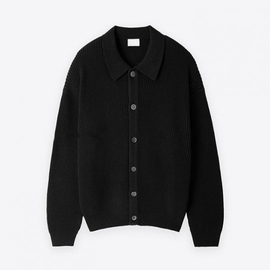 Unisex Grobgerippte Strickjacke mit Hemdkragen und durchgehender Knopfleiste Nord Taschen