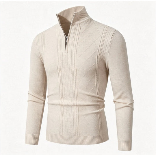 Herren Feiner Halbzip-Rollkragenpullover mit Strukturstreifen und körpernahem Schnitt Nord Taschen