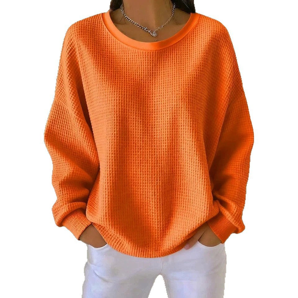 Damen Oversize Waffelstrick-Sweatshirt mit Rundhalsausschnitt Nord Taschen