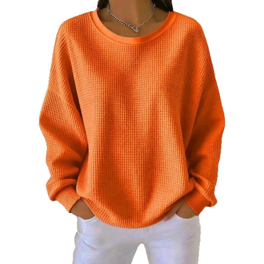 Damen Oversize Waffelstrick-Sweatshirt mit Rundhalsausschnitt Nord Taschen